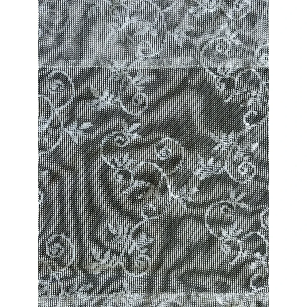 Vintage White Embroidered Scroll Net Lace Valances Set of 4  Rod Pocket Valance